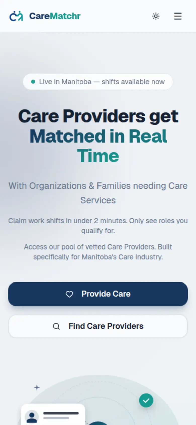 CareMatchr marketplace on mobile