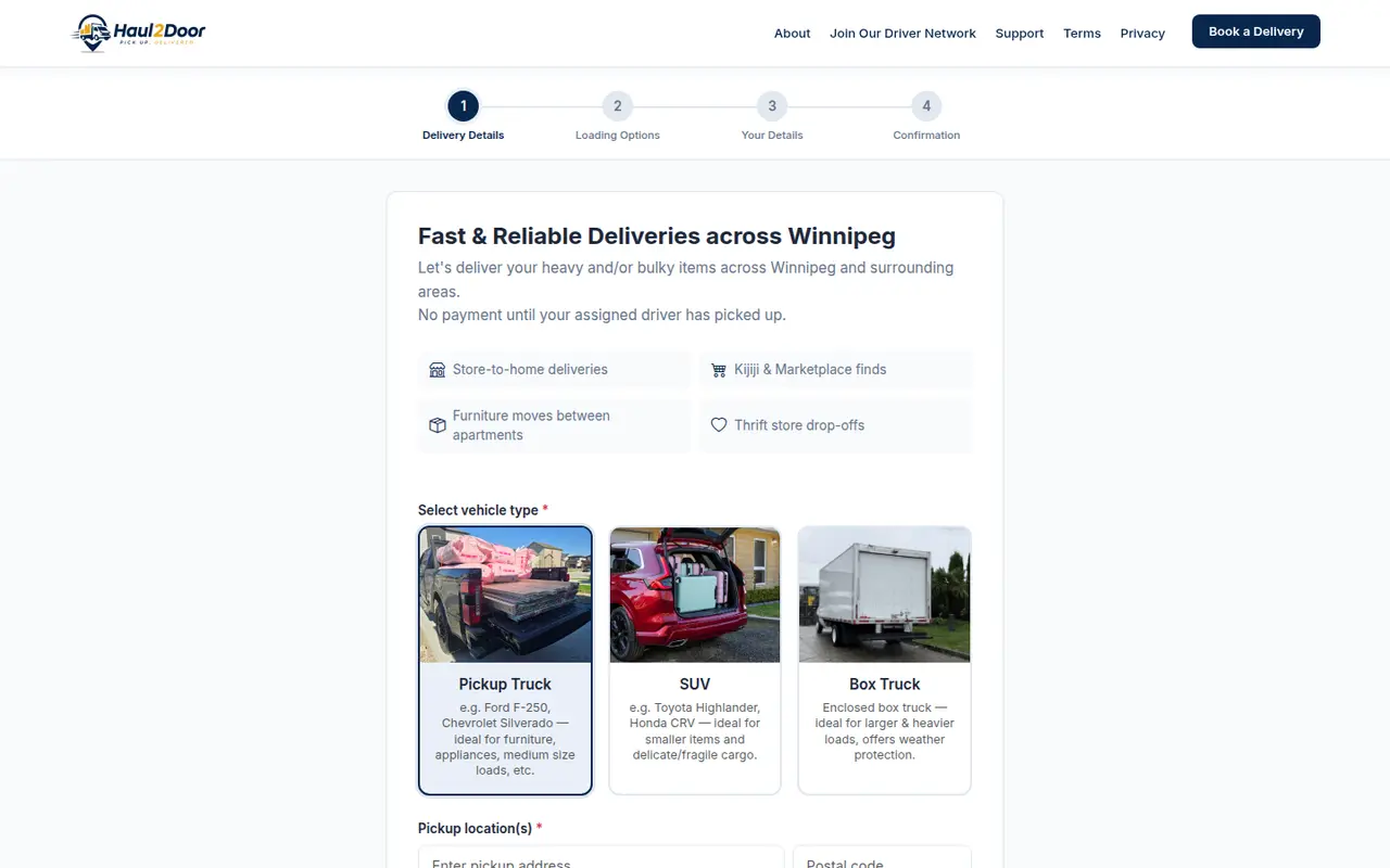 Haul2Door logistics booking product homepage