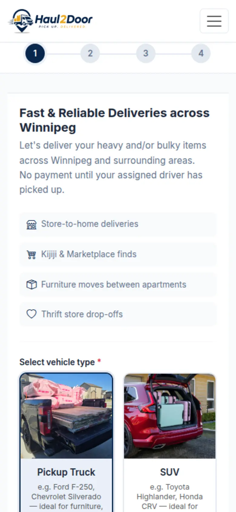 Haul2Door booking product on mobile