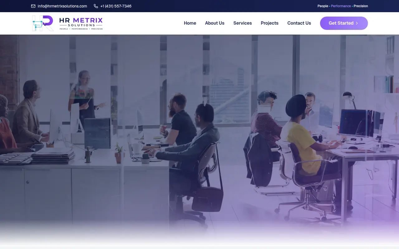 HR Metrix Solutions homepage — client brand, engineered by Africoders