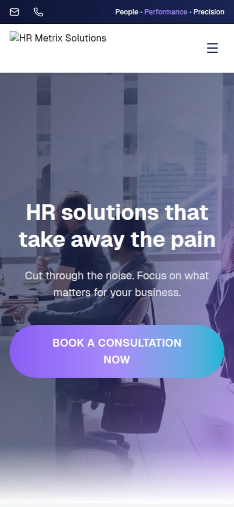 HR Metrix Solutions site on mobile
